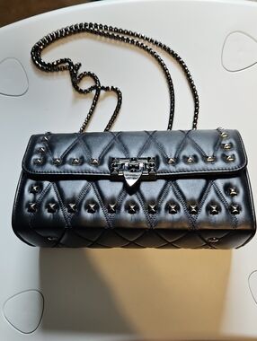 Quilted Black Studded Chain Crossbody Bag